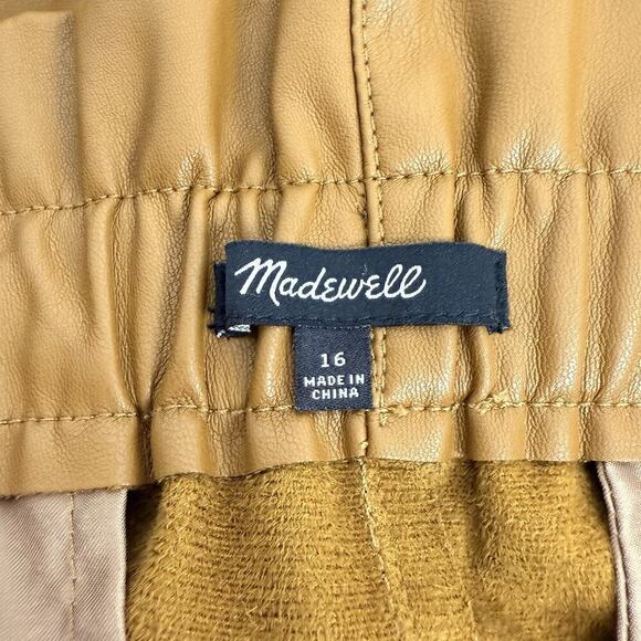 Madewell Vegan Faux Leather Pants Size 16 Brown High Rise Elastic Waist Pull On - Picture 8 of 15